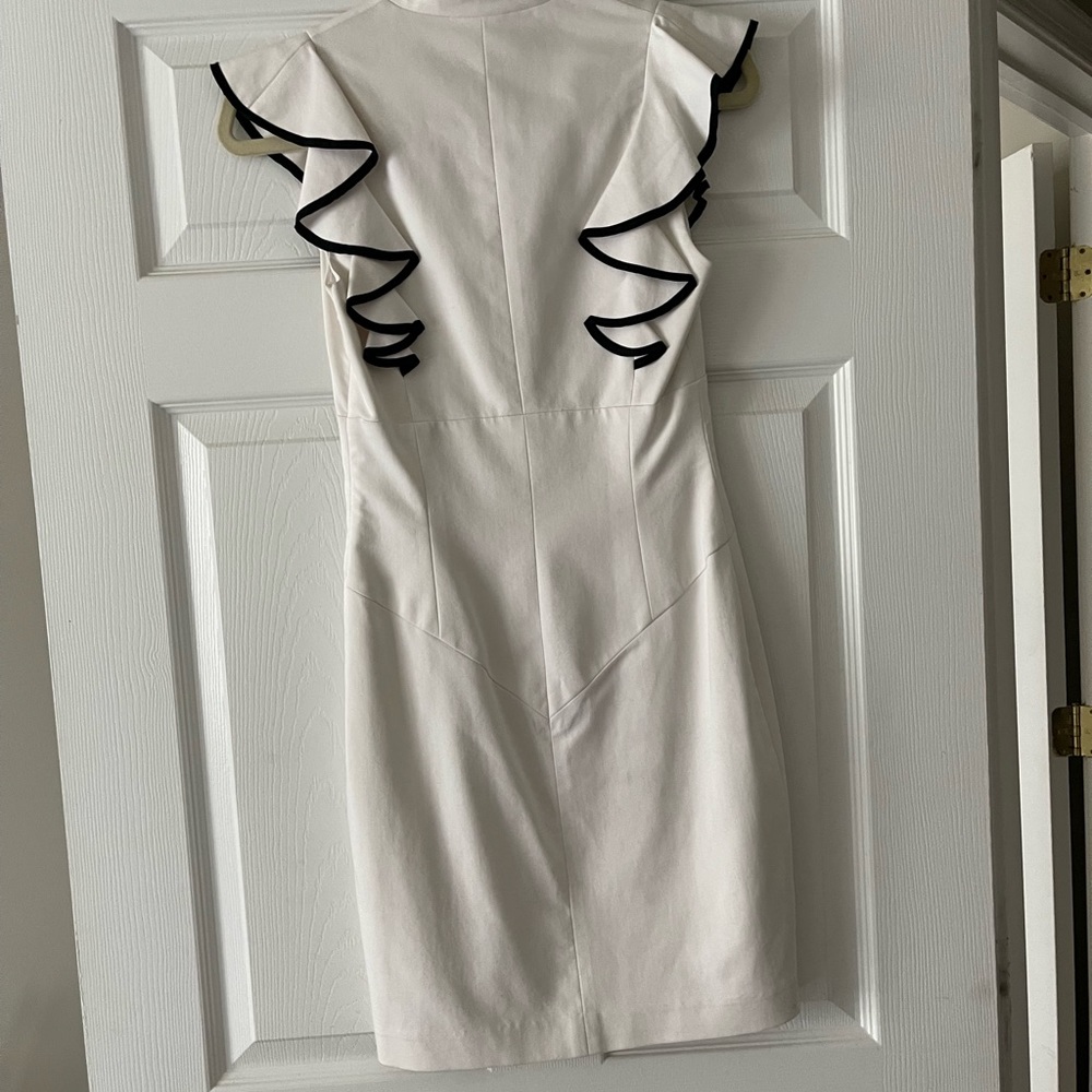 White Ruffle Keyhole Eva Work Office Midi cocktail dress